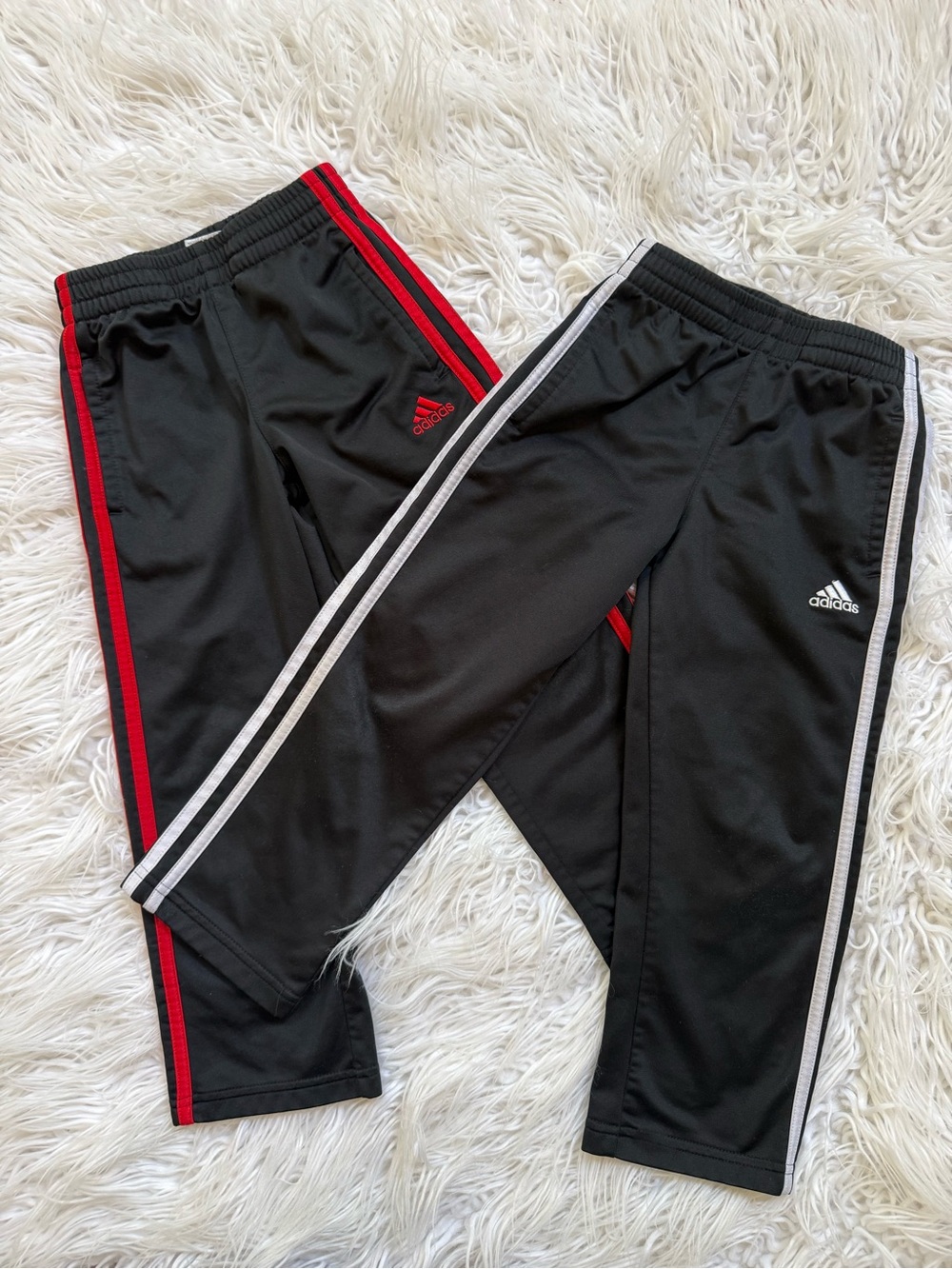 adidas Kids Black Track Pants with Red & White Side Stripes